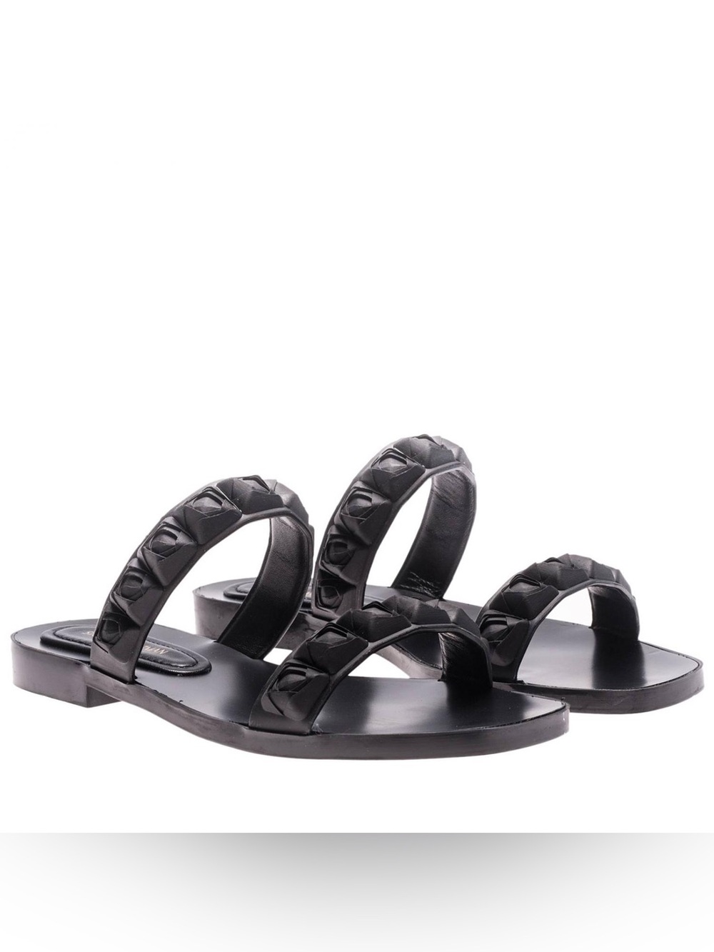 Stuart Weitzman Rosita Black Leather Slide Sandals